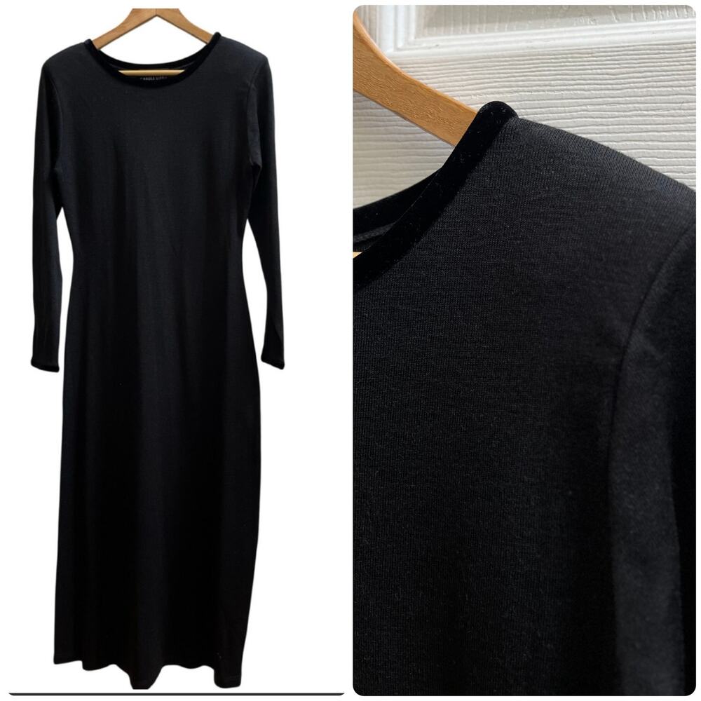 Vintage 90s Carole Little Knit Wool Blend Velvet Trim Maxi Dress Medium Goth